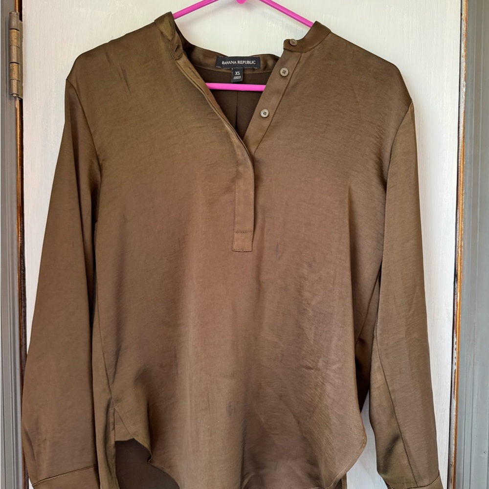 Banana Republic Brown Satin Henley Blouse